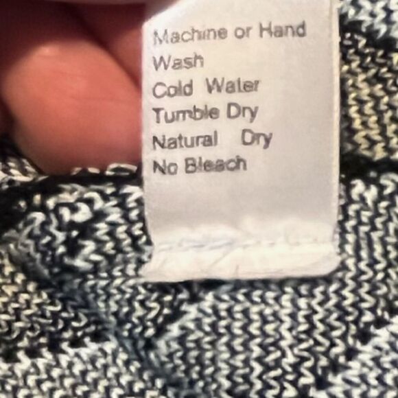 MING WANG Chevron Three Quarter Sleeve Sweater Coat Black Light Blue Women’s SP - Picture 6 of 6